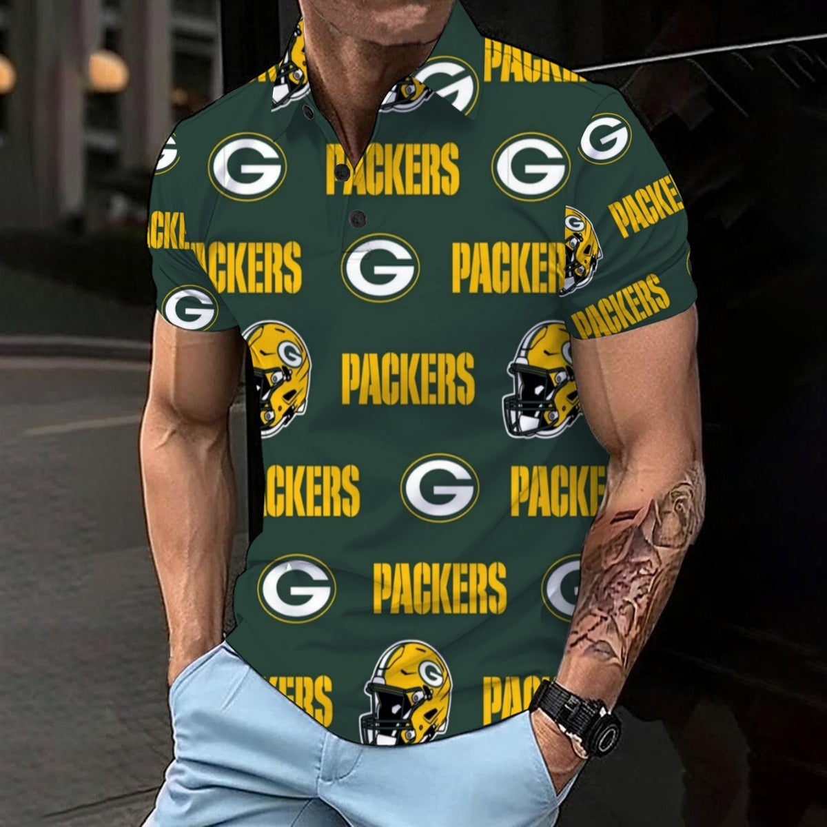 Green Bay Football Game Day All-Over Print Men’s Basic Polo Shirt