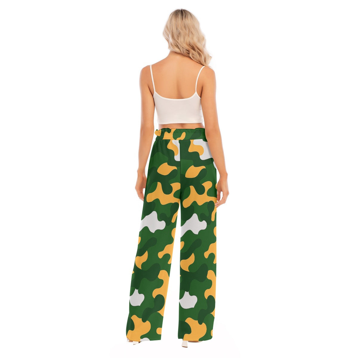 Green Bay Football Game Day All-Over Print Women's Waist Fungus Edge Wide-leg Pants