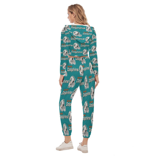 Miami Football Game Day All-Over Print Women's Crop Hoodie Sports Set