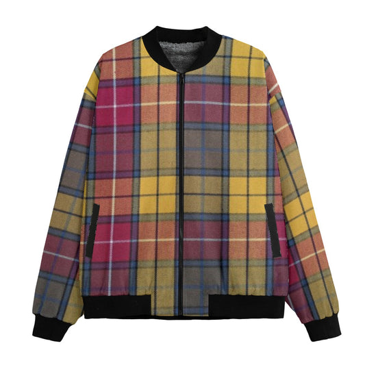 Buchanan – orange yellow blue colorful tartan Fleece Bomber Jacket