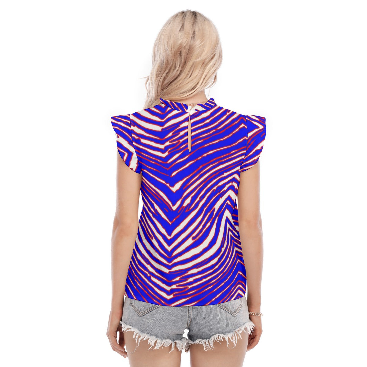 Buffalo Bills Zubaz Women's Blouse With Ruffle Collar And Sleeve