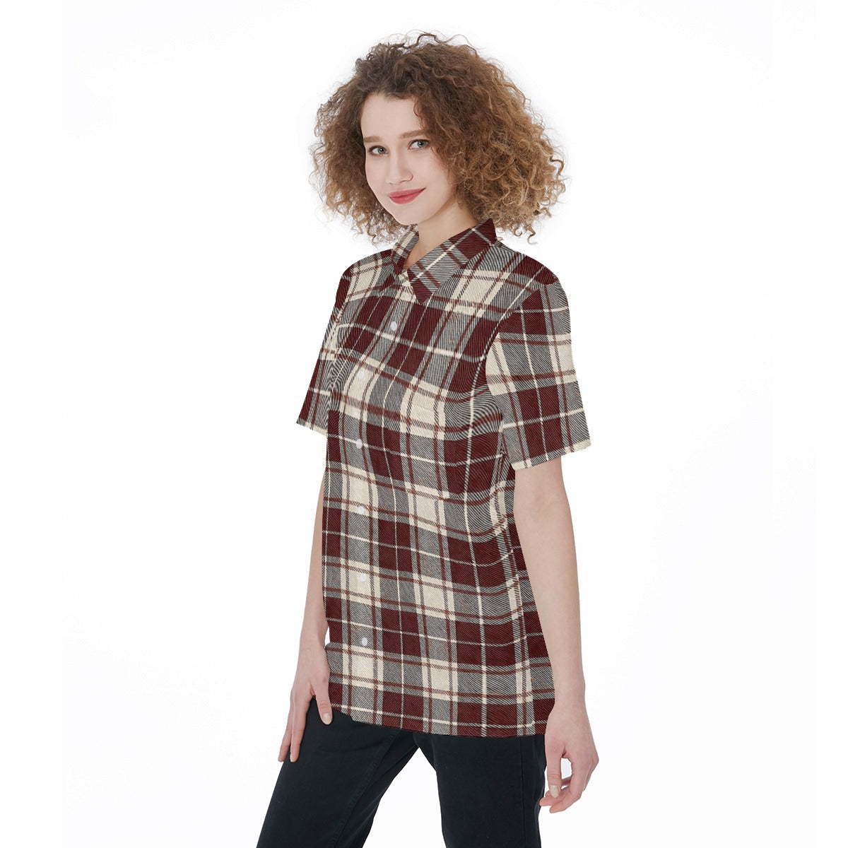Oklahoma Tartan Plaid Sooners Women's Short Sleeve Shirt With Pocket