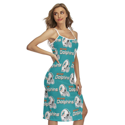 Miami Football Game Day All-Over Print Women's Back Cross Cami Dress