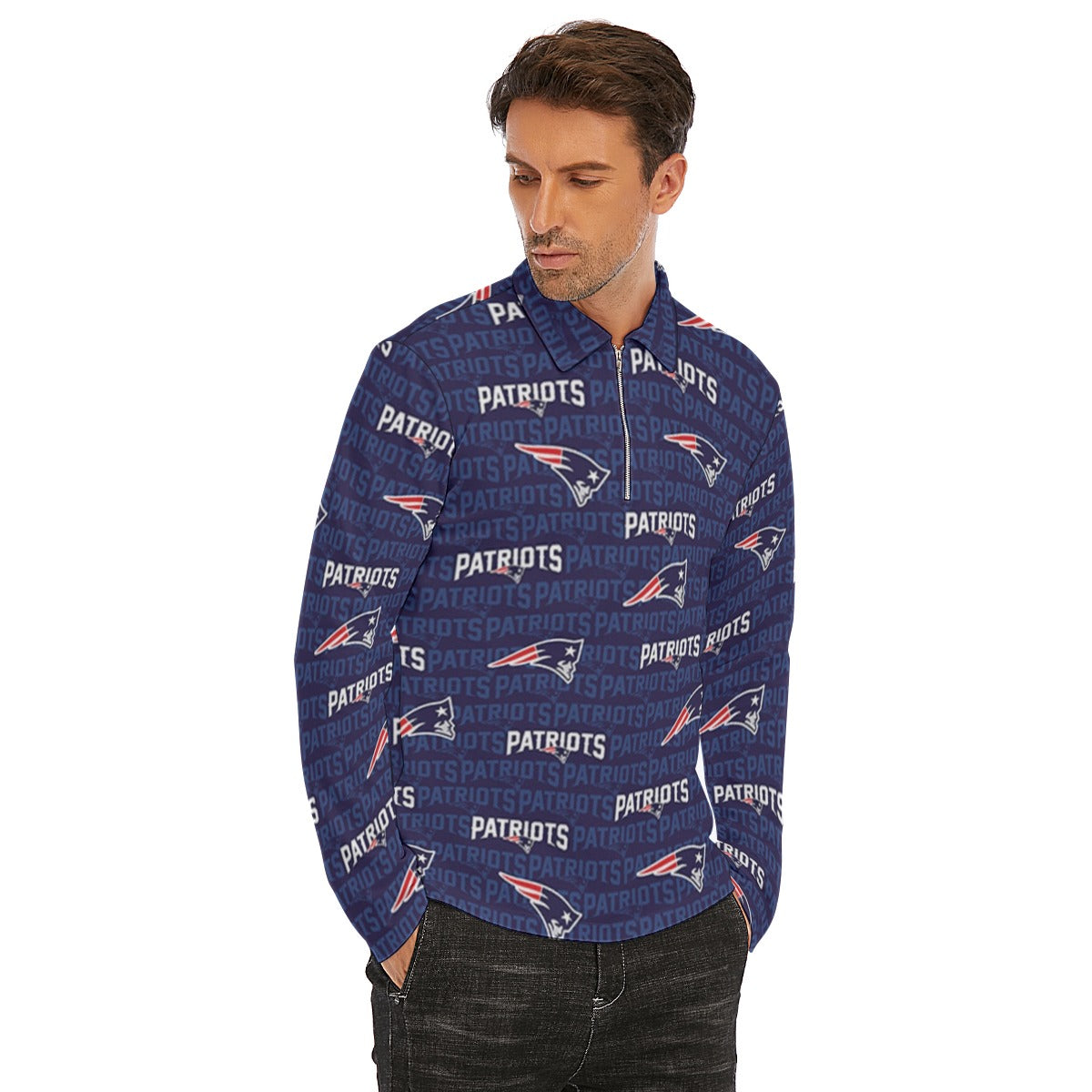 New England Football Game Day All-Over Print Men's Lapel T-shirt With Neckline Zipper Closure
