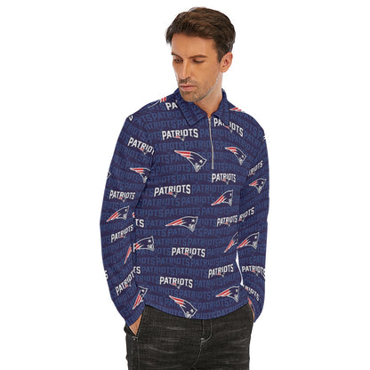New England Football Game Day All-Over Print Men's Lapel T-shirt With Neckline Zipper Closure
