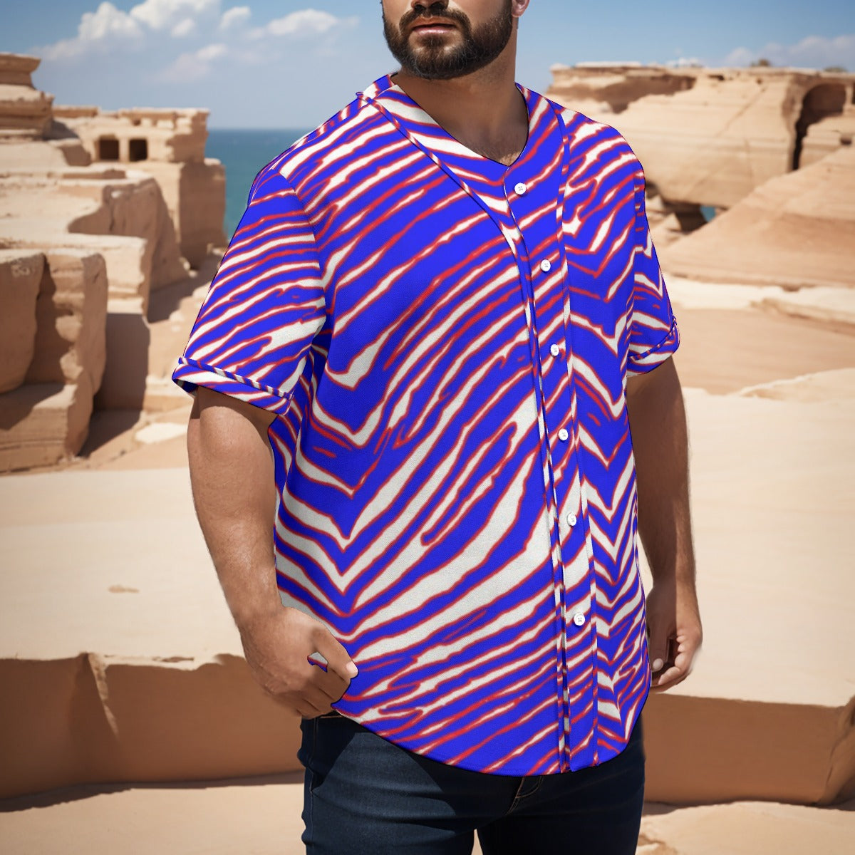 Buffalo Bills Zubaz Men's Short Sleeve Baseball Jersey With Pinstripes