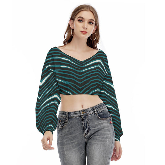 Philadelphia Football Game Day All-Over Print Women's V-neck Long Sleeve Cropped Sweatshirt