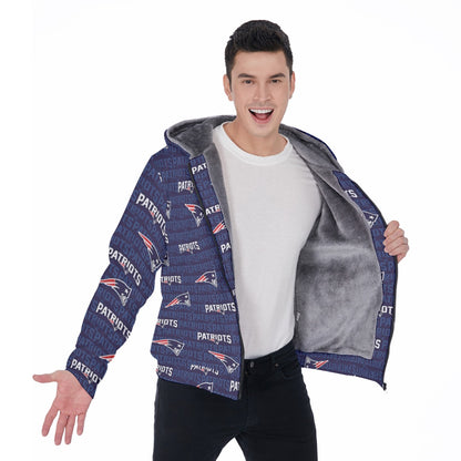 New England Football Game Day All-Over Print Men's Sherpa Fleece Zip Up Hoodie