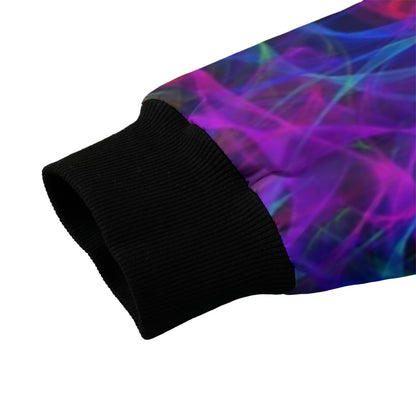 Neon Nights Colorful Smoke Fleece Bomber Jacket – Bold Festival Streetwear