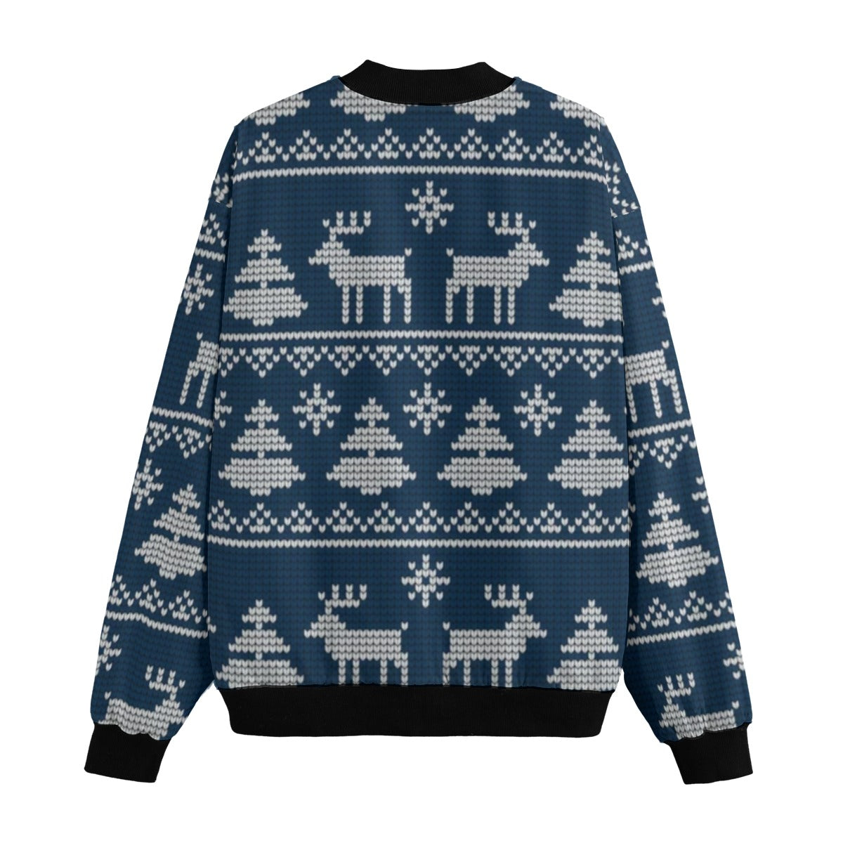 Urban Legend Snow Inspired Pattern Knitted Christmas and New Year Fleece Bomber Jacket