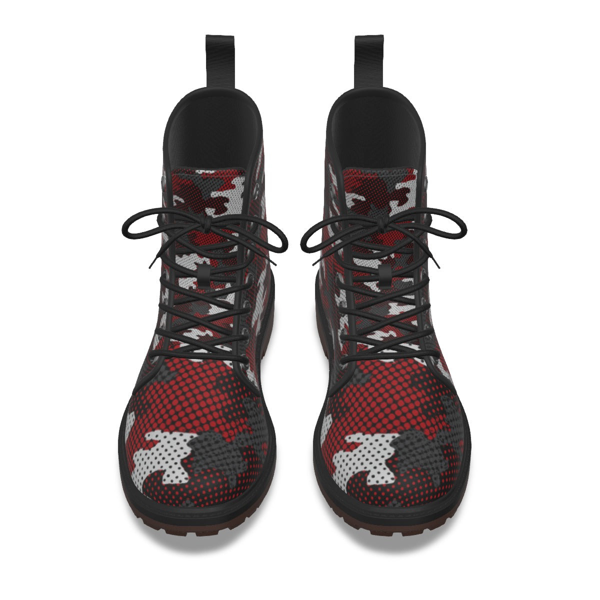 Urban Legend Arkansas Red and White Camo Martin Short Boots – Rugged College Streetwear for Game Day