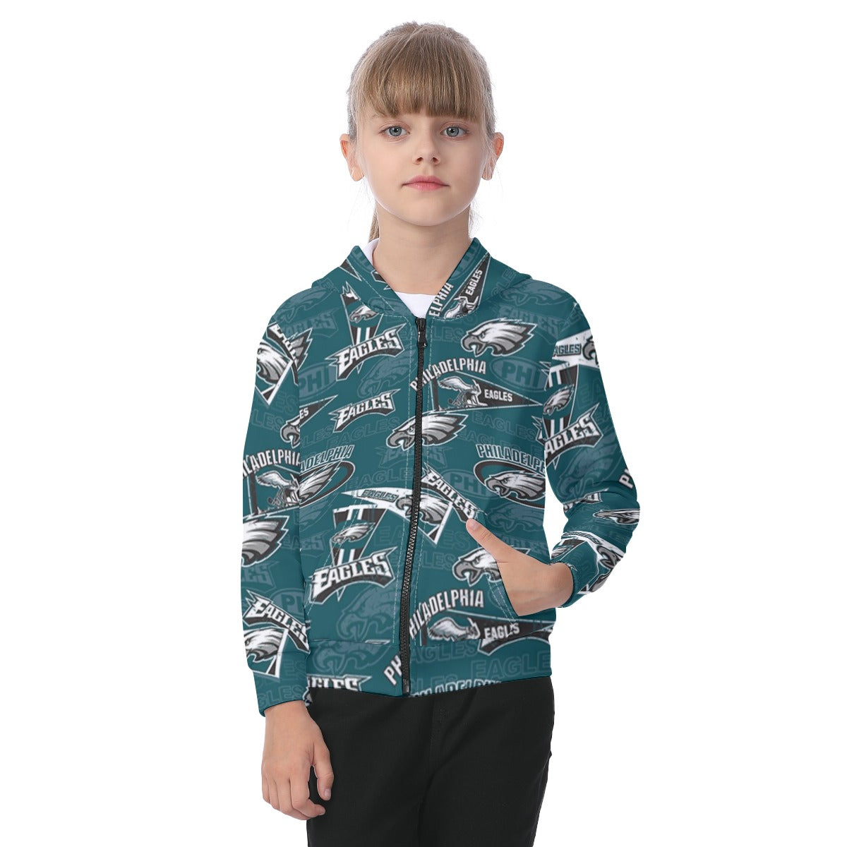 Philadelphia Football Game Day All-Over Print Kid's Zip-up Hoodie With Patch Pocket