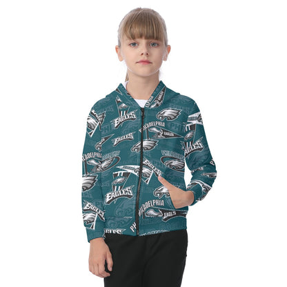 Philadelphia Football Game Day All-Over Print Kid's Zip-up Hoodie With Patch Pocket