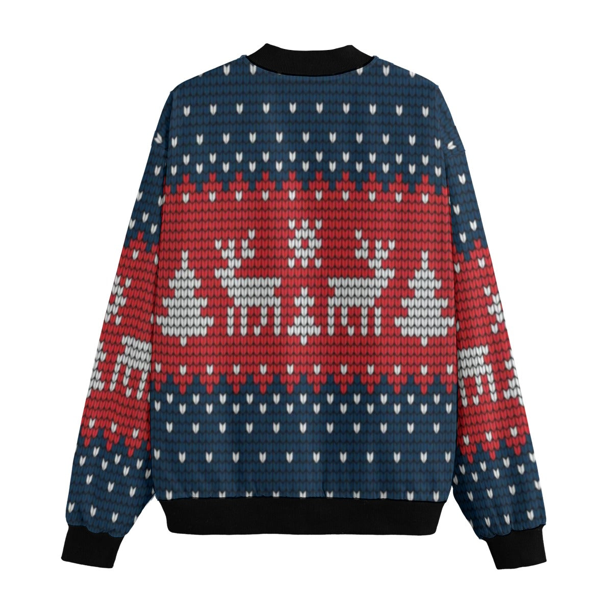 Urban Legend Snow Inspired Pattern Knitted Christmas and New Year Pattern Fleece Bomber Jacket