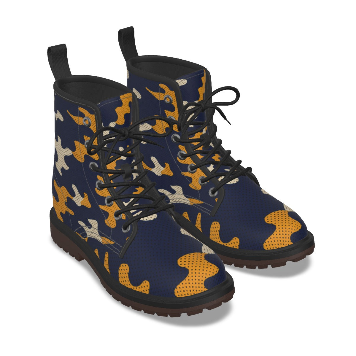 Urban Legend California Berkeley Blue and Gold Camo Martin Short Boots – Golden Bears Inspired Stree