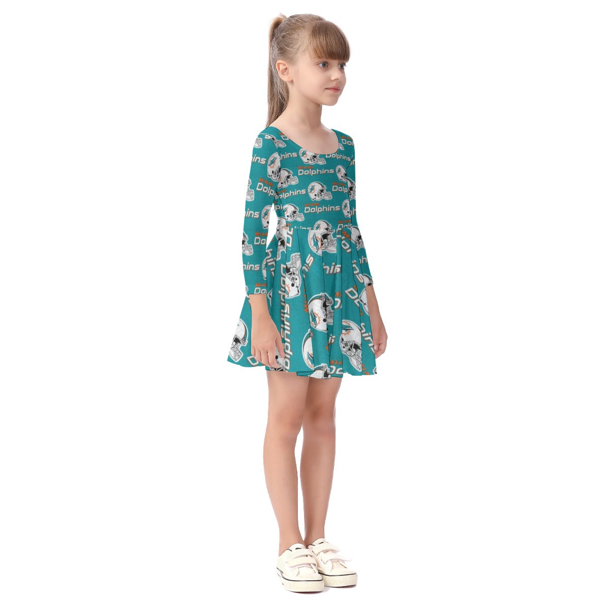 Miami Football Game Day All-Over Print Kid's Long Sleeve Dress