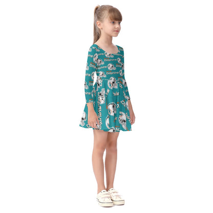 Miami Football Game Day All-Over Print Kid's Long Sleeve Dress