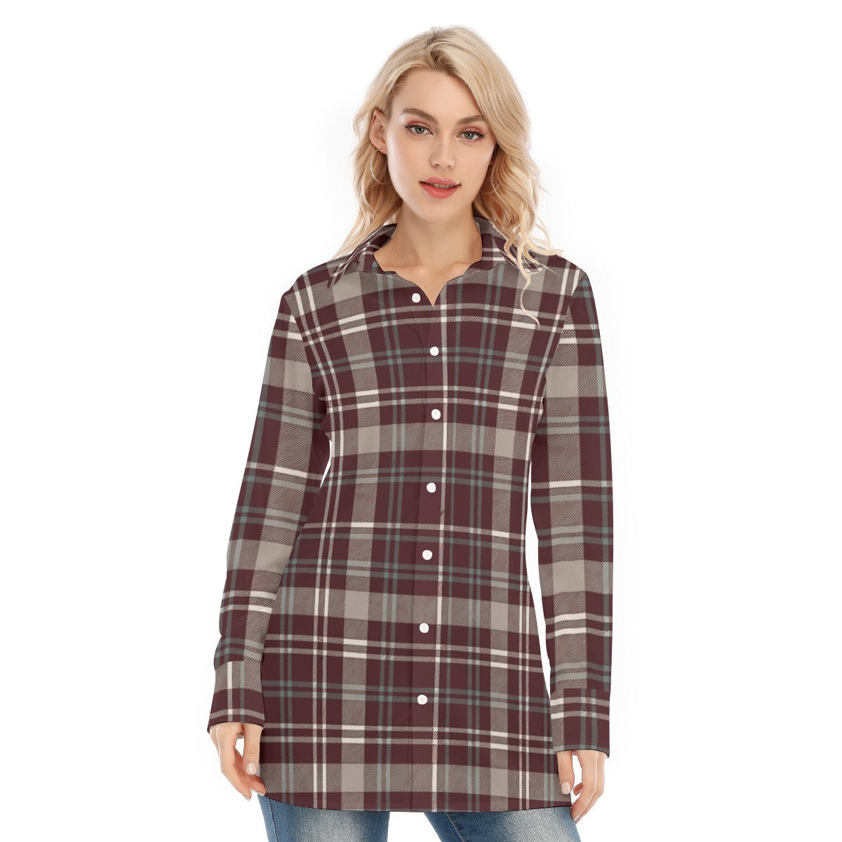 Texas Tartan Plaid A&M - Aggies  Women's Long Shirt |115GSM Cotton poplin