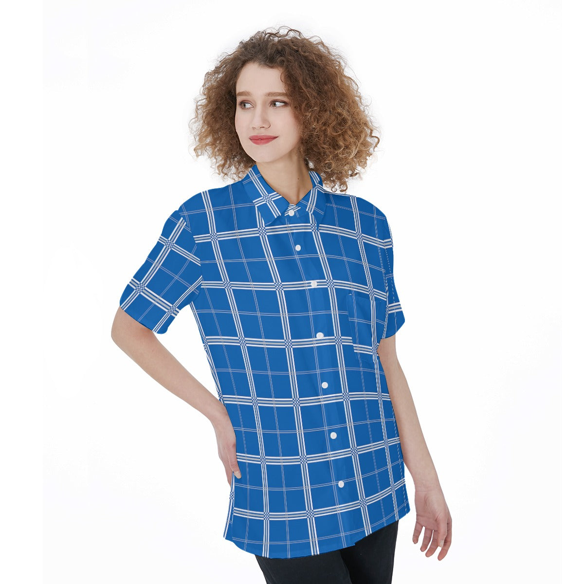 Kentucky Tartan Plaid Wildcats  Women's Short Sleeve Shirt With Pocket
