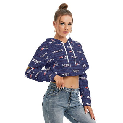New England Football Game Day All-Over Print Women's Heavy Fleece Hoodie With Hollow Out Sleeve