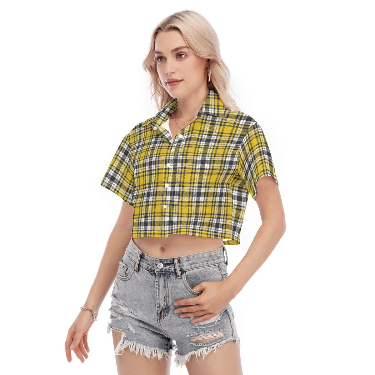 Iowa tartan plaid Hawkeyes Women's Cropped Shirt