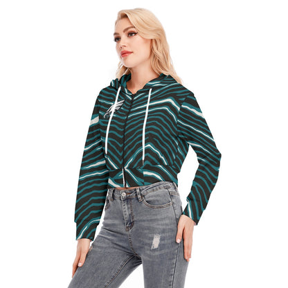 Philadelphia Football Game Day All-Over Print Women's Crop Top Hoodie With Zipper Closure