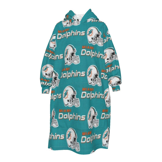Miami Football Game Day All-Over Print Kid's Sherpa Fleece Mid-Length Hoodie Blanket