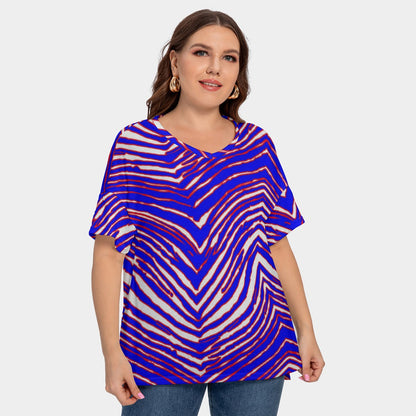 Buffalo Bills Zubaz Women's Drop-shoulder Short Sleeve T-shirt With Sleeve Loops(Plus Size)