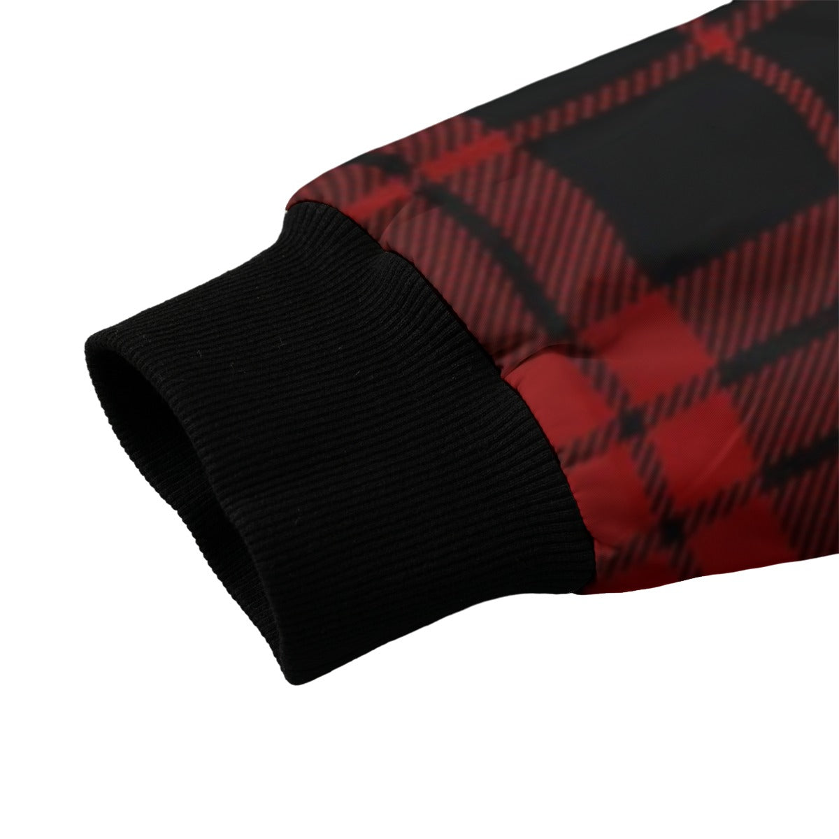 Wallace – black and red with strong contrast tartan Fleece Bomber Jacket