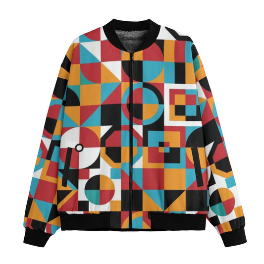 Urban Legend 90s Street Icons Neo-Bauhaus Geometric Seamless Pattern Fleece Bomber Jacket