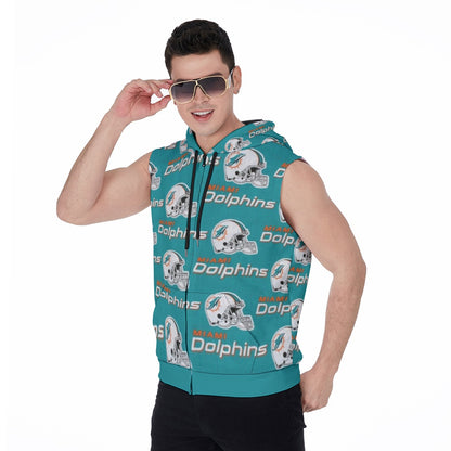 Miami Football Game Day All-Over Print Men's Zipper-Up Sleeveless Hoodie