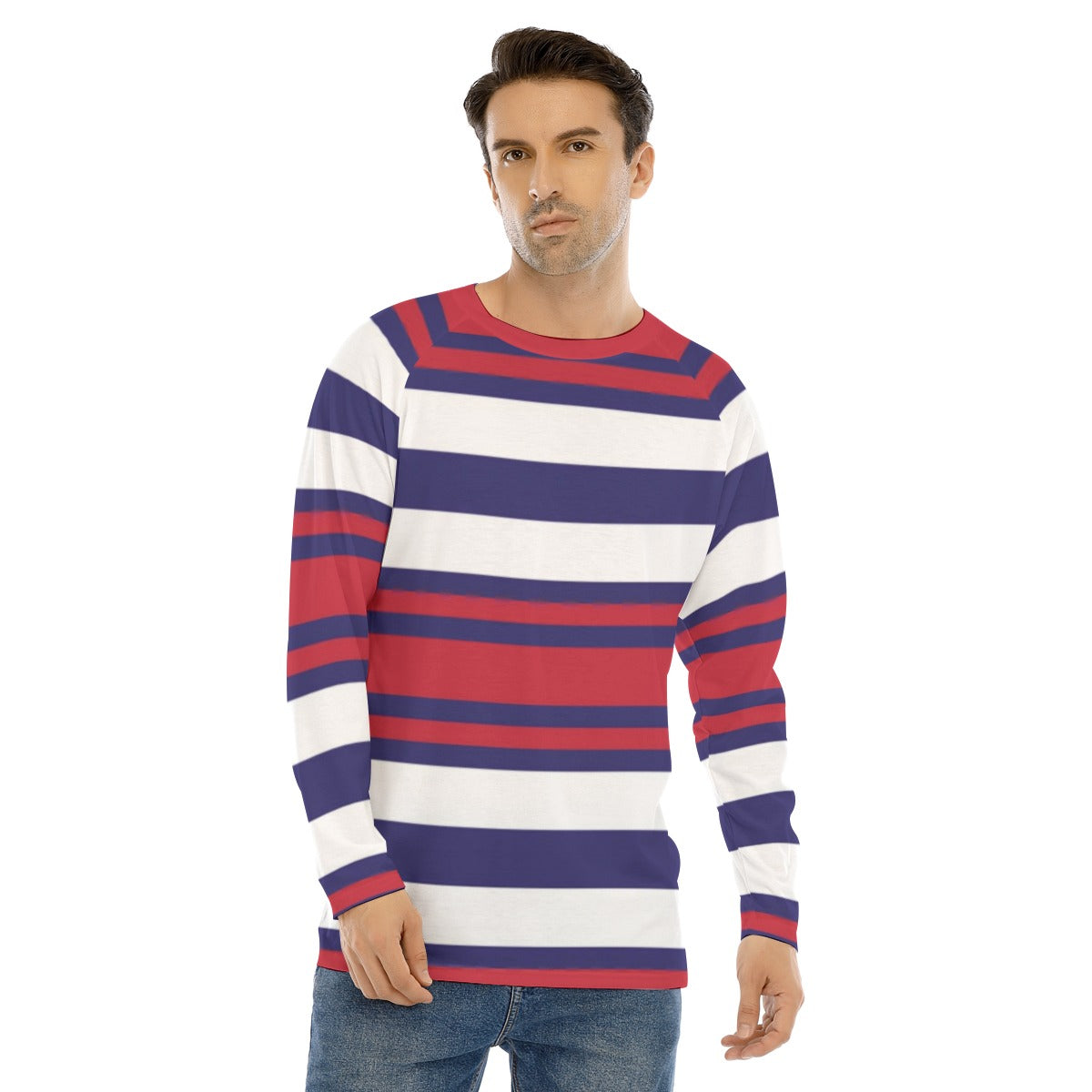 Red and Blue Striped Long Sleeve Shirt – Classic Modern Look for Men