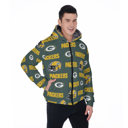 Green Bay Football Game Day All-Over Print Men's Sherpa Fleece Zip Up Hoodie