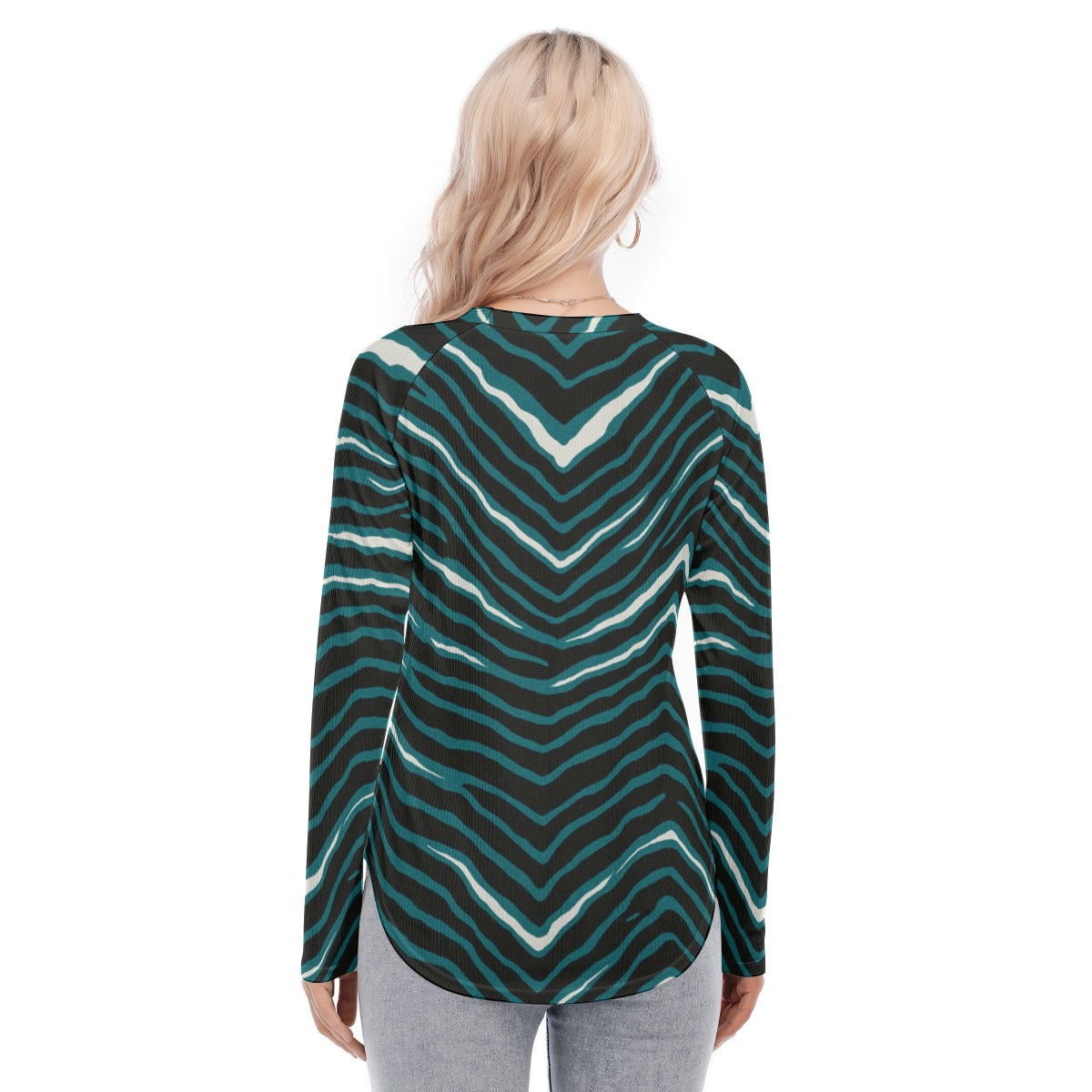 Philadelphia Football Game Day All-Over Print Women's Raglan Sleeves U-Shaped Hem Long Sleeves Blouse