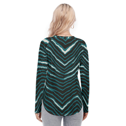 Philadelphia Football Game Day All-Over Print Women's Raglan Sleeves U-Shaped Hem Long Sleeves Blouse