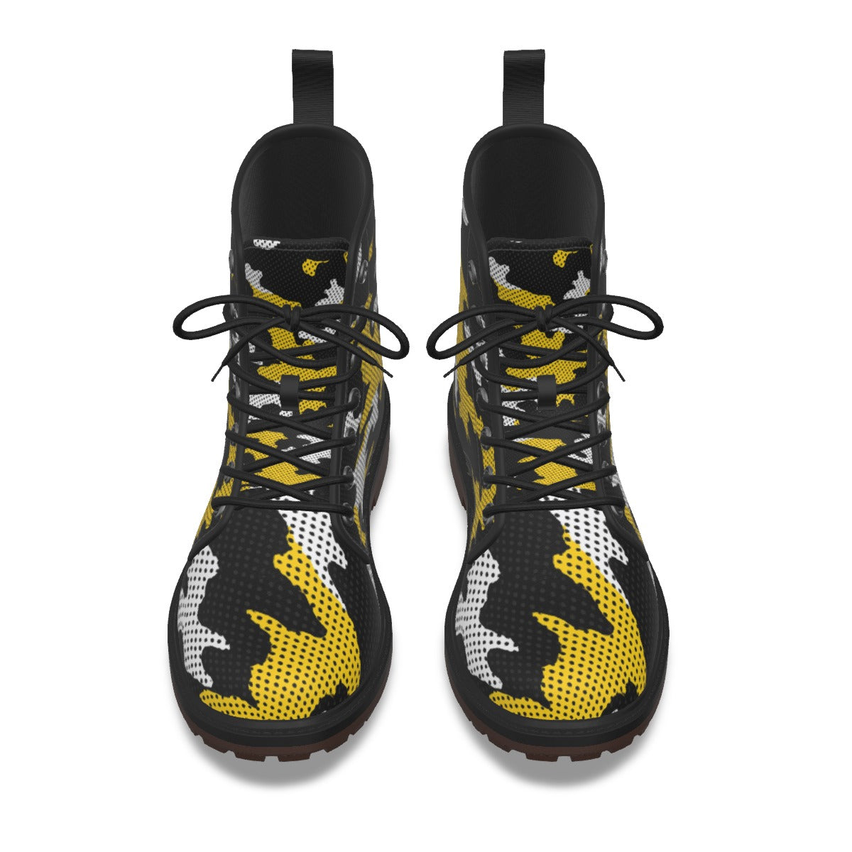 Urban Legend Iowa Black and Gold Camo Martin Short Boots – Hawkeyes-Inspired Streetwear for Game Day