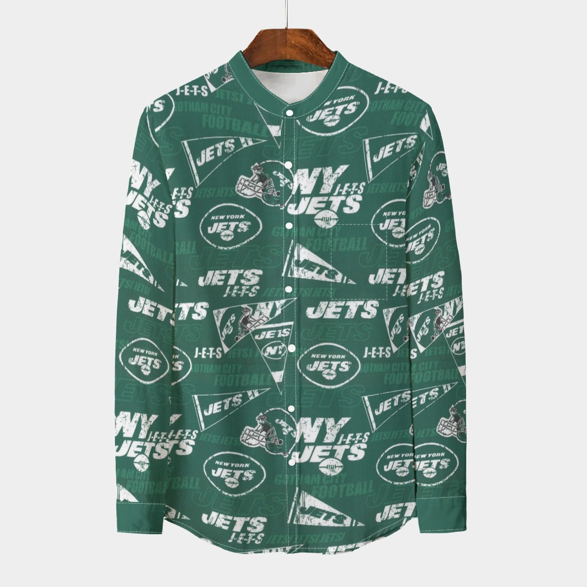 Urban Legend New York Jets Stand Collar Shirt With Long Sleeve | 110GSM Imitation Flax