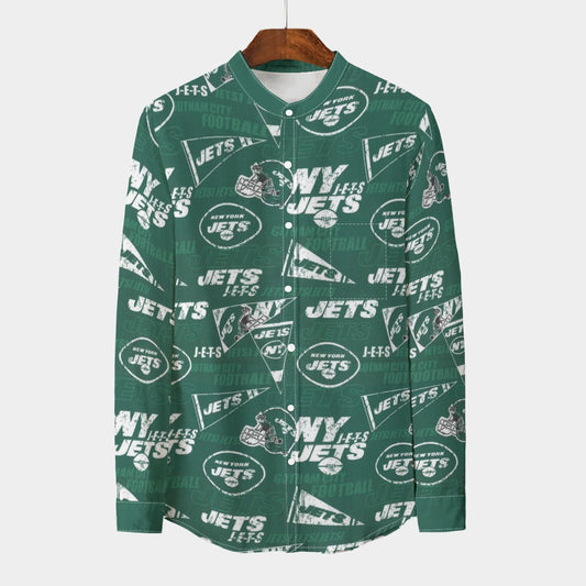 Urban Legend New York Jets Stand Collar Shirt With Long Sleeve | 110GSM Imitation Flax