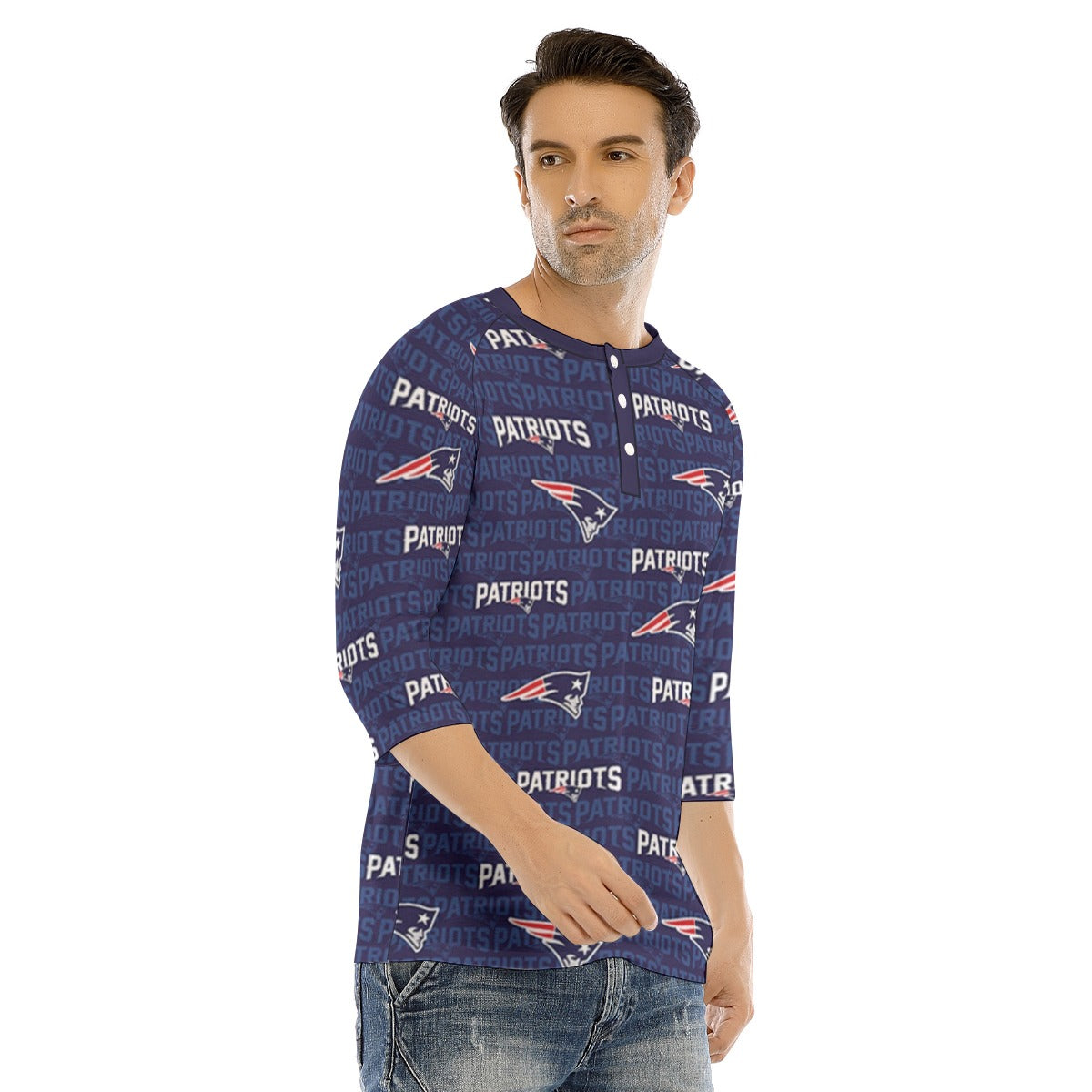New England Football Game Day All-Over Print Men's Bracelet Sleeve T-shirt With Button Closure