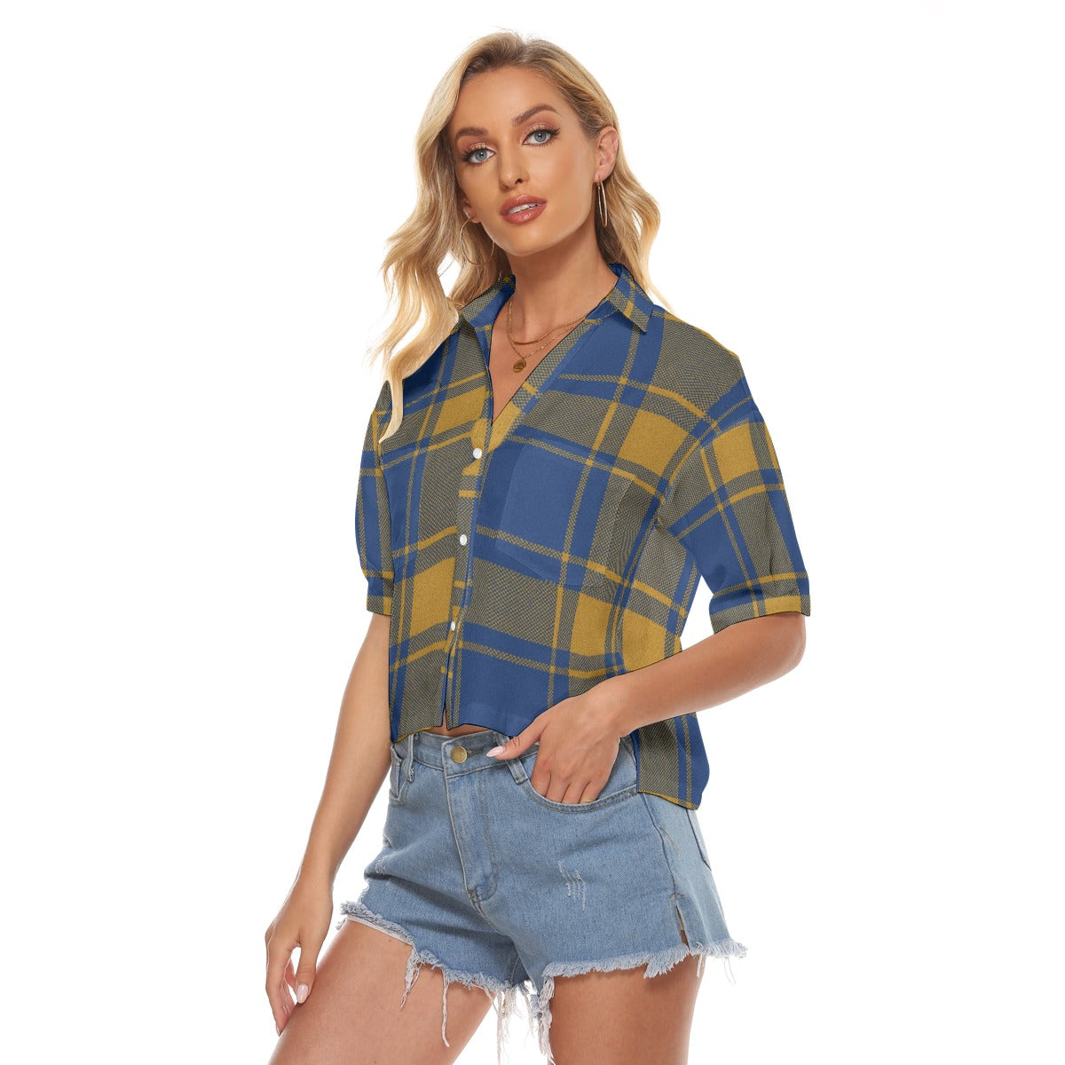 Urban Legend Pittsburgh Panthers Tartan Plaid Women's V-Neck Shirt – Blue and Gold College Streetwea