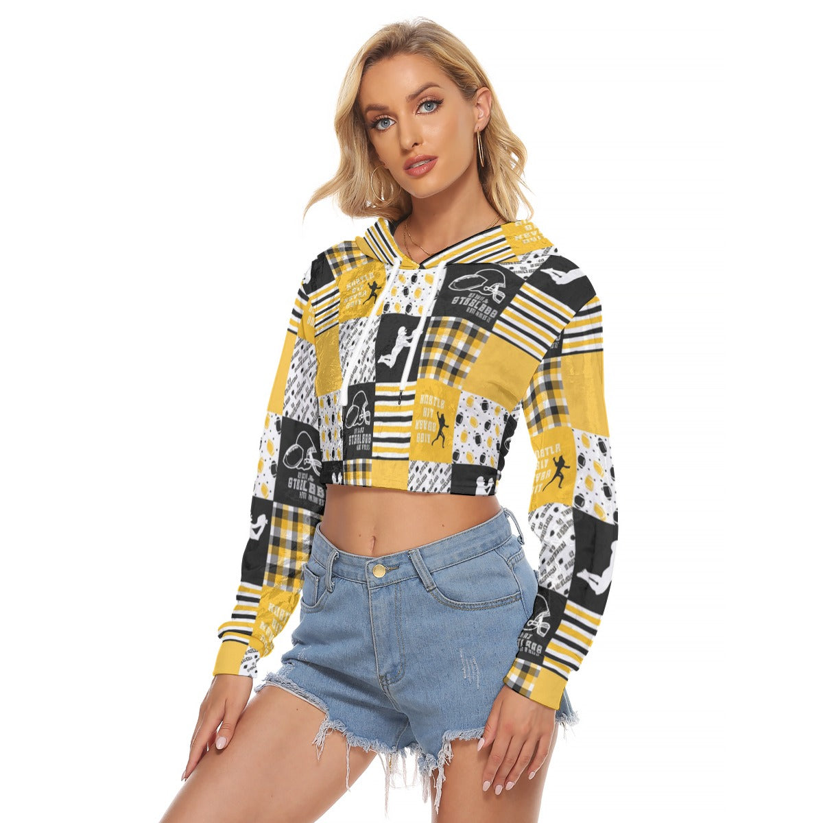 All-Over Print Women's Crop Top Hoodie|Velvet