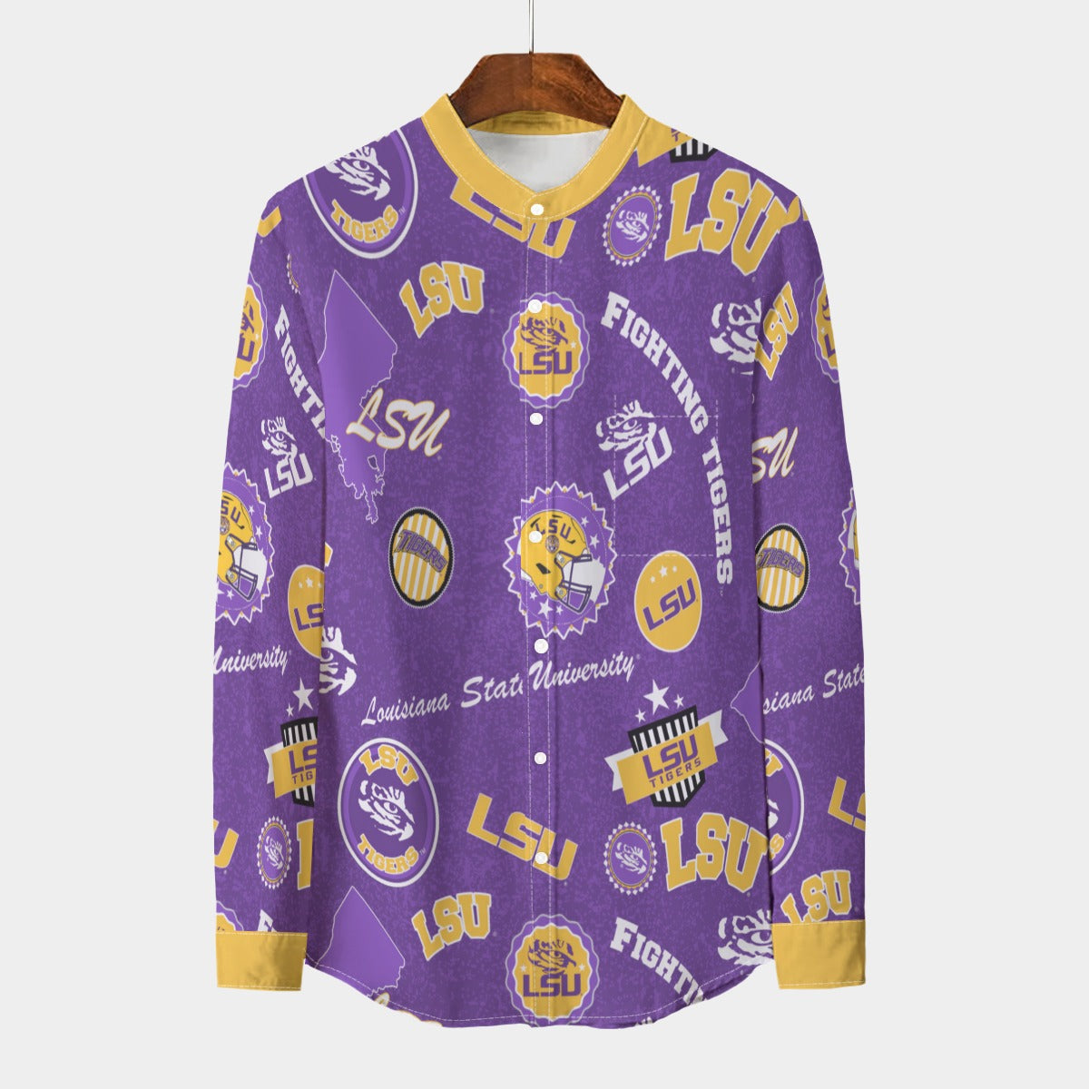 Louisiana State University - Tigers Stand Collar Shirt With Long Sleeve|110GSM Imitation Flax