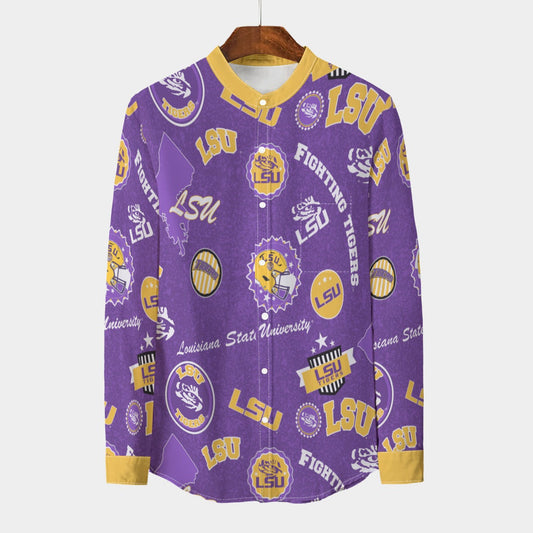 Louisiana State Tigers Stand Collar Shirt With Long Sleeve|110GSM Imitation Flax