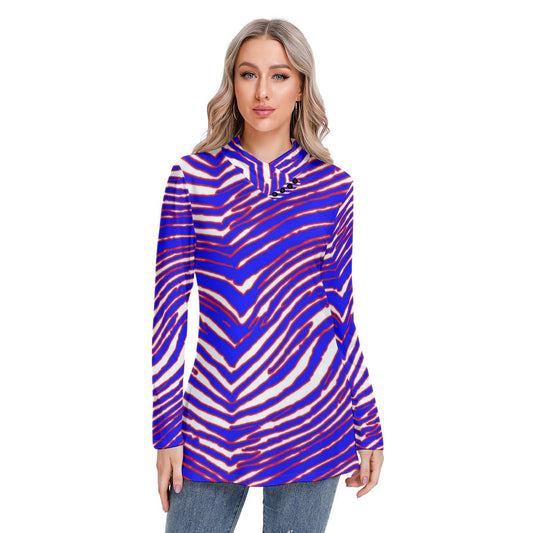 Buffalo Bills Zubaz Women's Long-sleeved Heap-neck Slim Casual Tunic Blouse
