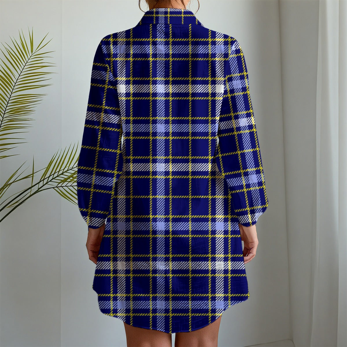 Michigan Tartan Plaid Wolverines Women's Long Sleeve Shirt Dress