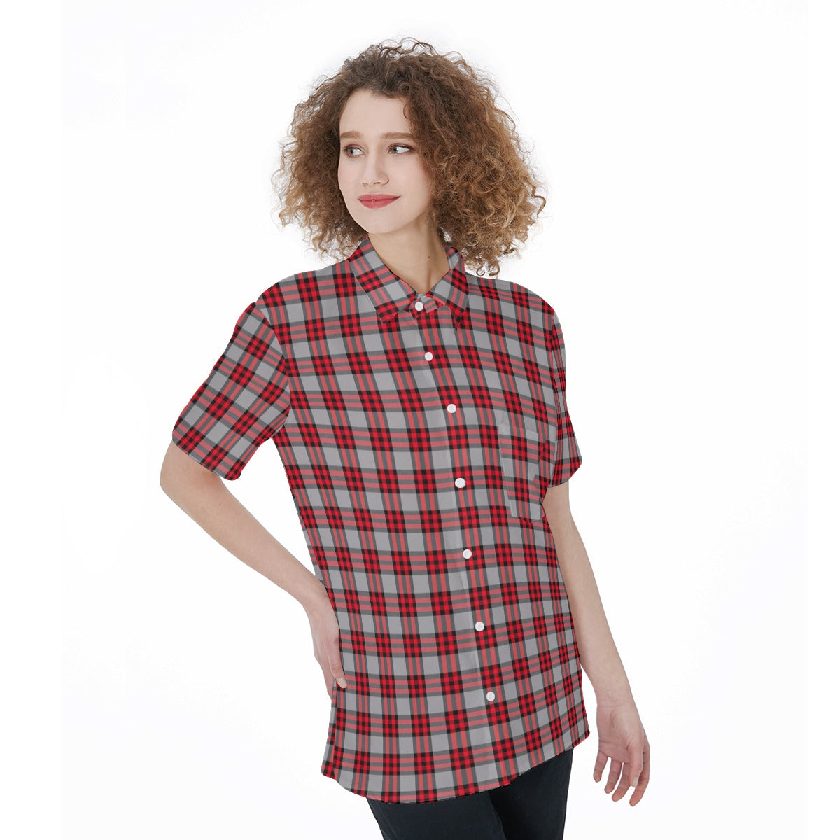 Ohio State Tartan Plaid Buckeyes Women's Short Sleeve Shirt With Pocket