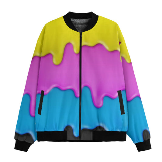 Spray Paint Drips CMYK Realistic Paint Vector Illustration Fleece Bomber Jacket – Bold Graffiti Stre