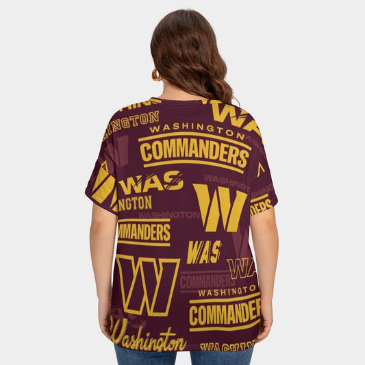 Washington Commanders Women's Drop-shoulder Short Sleeve T-shirt With Sleeve Loops(Plus Size)