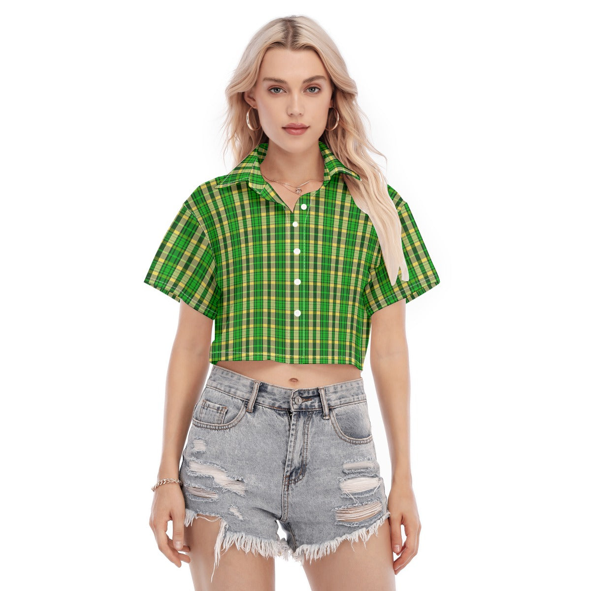 Oregon Tartan Plaid Ducks Women's Cropped Shirt