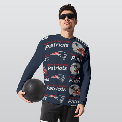 New England Football Game Day All-Over Print Long Sleeve T-Shirt | 190GSM Cotton